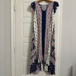 Anthropologie Maeve Small Summertide Blue Pink Swing Maxi Multi Print Dress XS